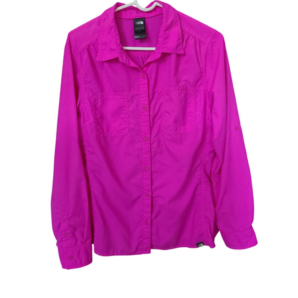 The North Face Women's Button-Up Shirt XL Pink Nylon Outdoor Hiking Lightweight